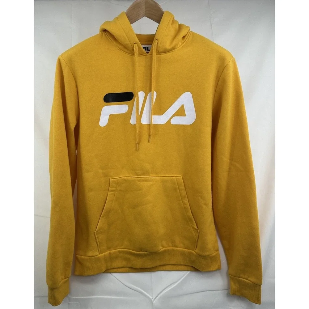 FILA Yellow Sweatshirt‎ Hoodie Kangaroo Pocket Logo Pullover Athletic Medium